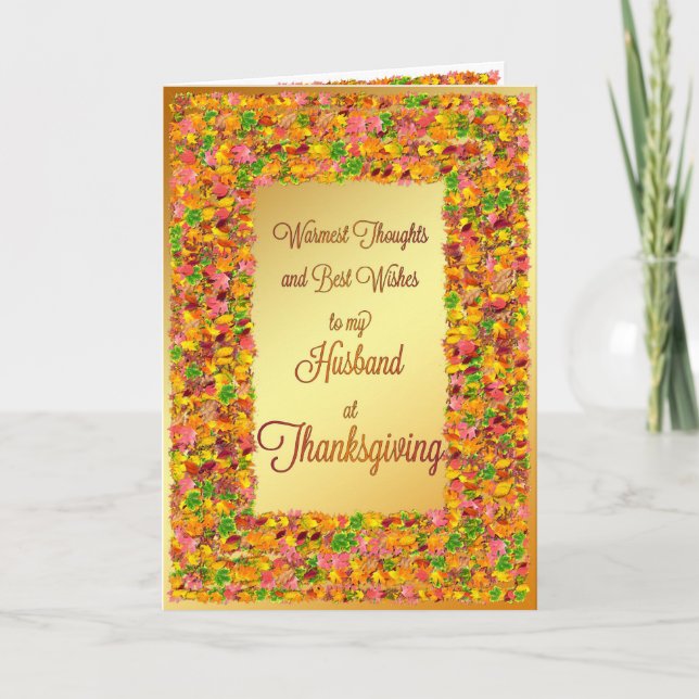 Husband Thanksgiving, fall leaves Holiday Card (Front)