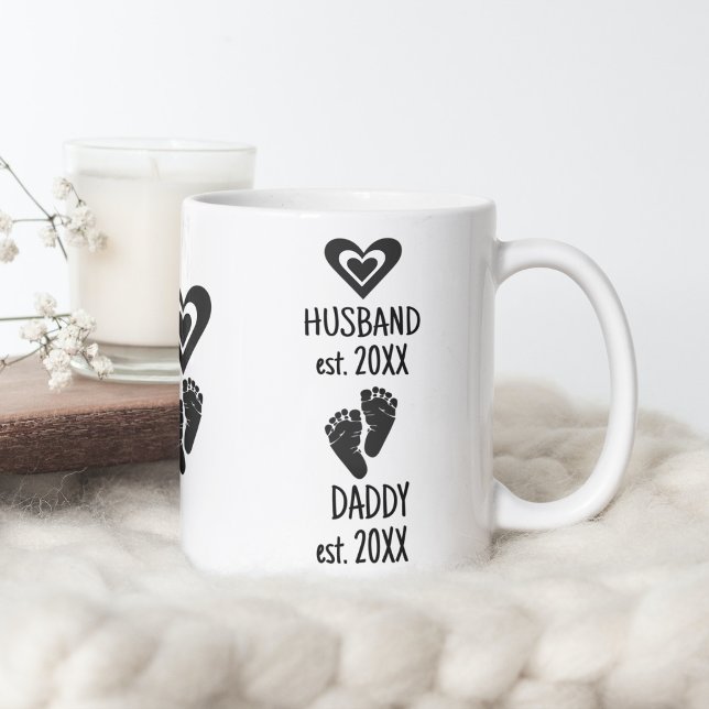Husband to Daddy New Dad Date Cute Baby Feet Heart Coffee Mug (Creator Uploaded)