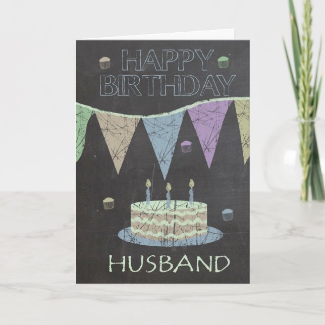 Husband Trendy Chalk Board Effect, Birthday Cake Card (Front)