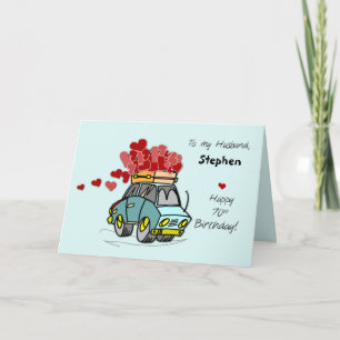 Husband Turning Seventy Birthday Car Load Hearts Card