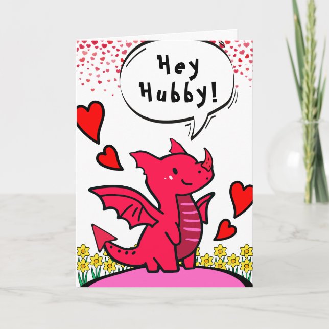 Husband Valentine Cute Magical Red Dragon Card (Front)