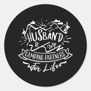 husband & wife camping partners for life classic round sticker