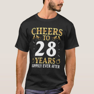 Husband Wife Drinking Cheers To 28 Years Happily E T-Shirt