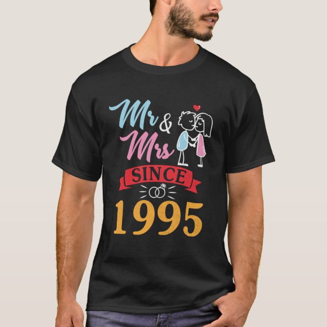Husband Wife Mr And Mrs Since 1995 Wedding Married T-Shirt (Front)