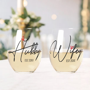 Husband & Wifey Couples Personalised Stemless Wine Glass