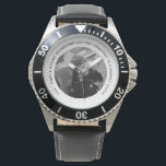 Husbands 1st Anniversary PHOTO Gift from Wife Watch<br><div class="desc">This modern photo watch features blue grey text which can be edited with your commemorative message as desired. Add your own couple photo which will convert to greyscale automatically to match this minimalist modern theme.
________________________________________________________________________
For assistance,  matching items or custom design CONTACT Designer LeahG via the tab below.</div>
