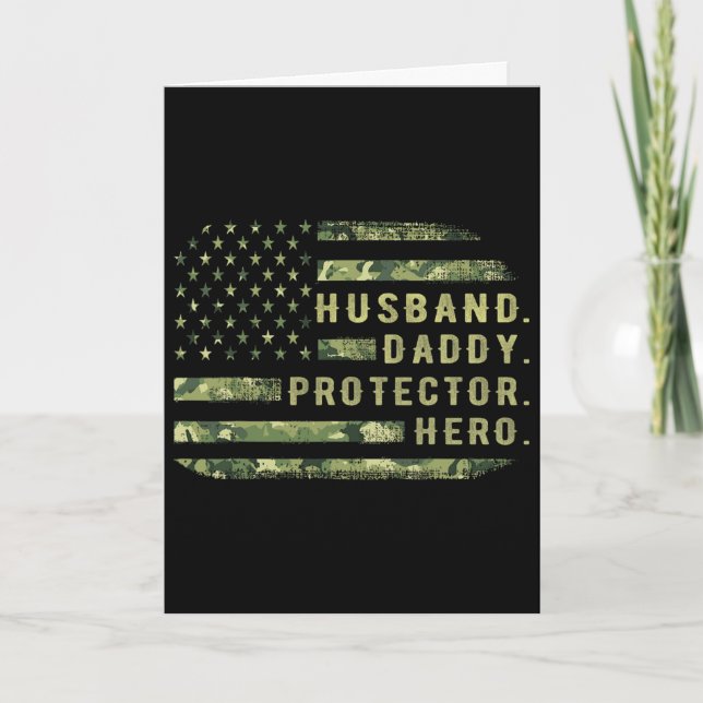 Husbynd Daddy Protector Hero Fathers Day Camo Amer Card (Front)