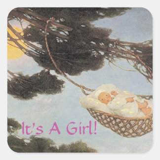 Hush-a-Bye, Baby Nursery Rhyme Baby Girl Square Sticker