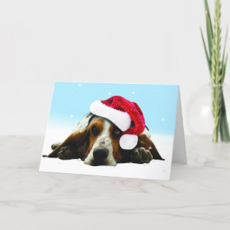 Hush puppy with santa hat holiday card