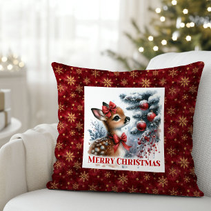 Hushed Christmas scene baby fawn Christmas pillow