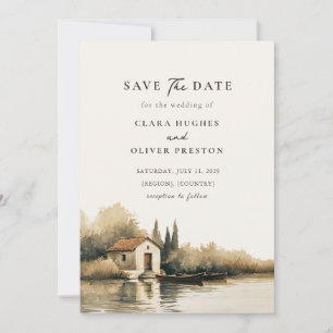 Hushed Dawn Lakeside Tuscan Countryside Wedding  Save The Date