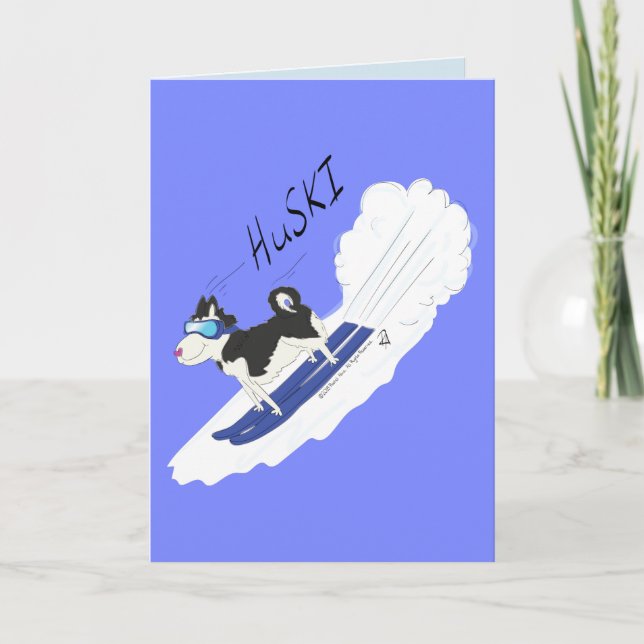 Huski - Funny Huski Dog Ski Greeting Card (Front)