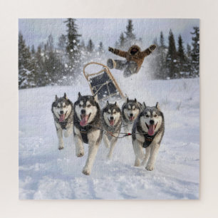 Huskies Out of Control Pulling a Sled Jigsaw Puzzle