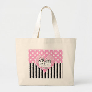 Huskies pink pattern large tote bag