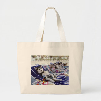 huskies sunbath large tote bag