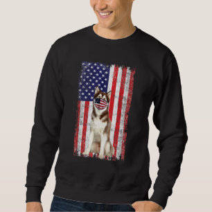Husky American Flag Dog Wears Face Mask 4th Of Jul Sweatshirt