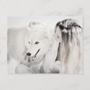 Husky and girl postcard