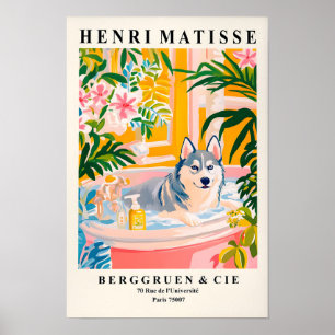 Husky Art Print, Pink Bathroom Wall Art, Matisse P Poster