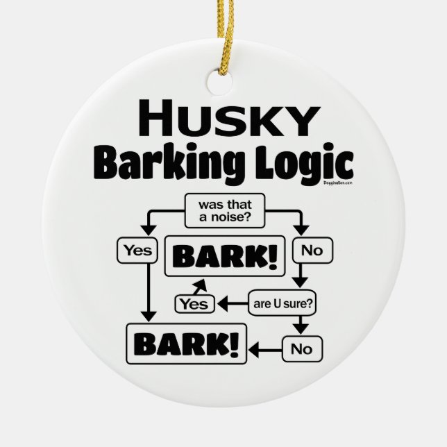 Husky Barking Logic Ceramic Tree Decoration (Front)