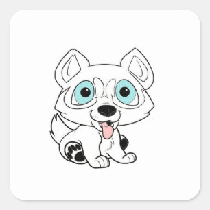 husky cartoon white square sticker