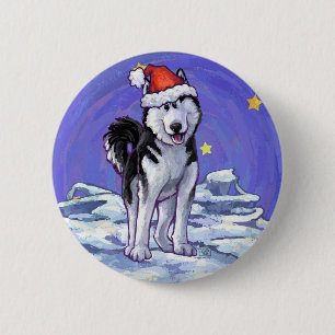 Husky Christmas 6 Cm Round Badge