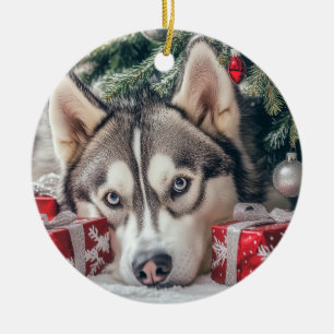 Husky Christmas Ceramic Tree Decoration