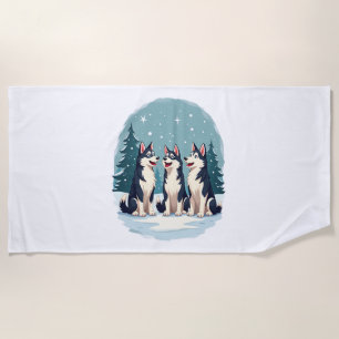 Husky Christmas Choir dog Beach Towel