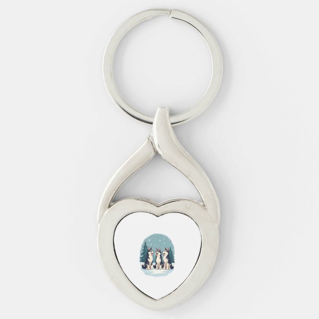 Husky Christmas Choir dog Key Ring (Front)