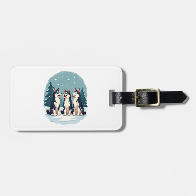 Husky Christmas Choir Luggage Tag (Front Horizontal)
