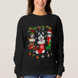 Husky Christmas Lights Funny Xmas Family Dog Sweatshirt