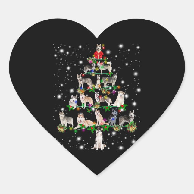 Husky Christmas Tree Covered By Flashlight Heart Sticker (Front)