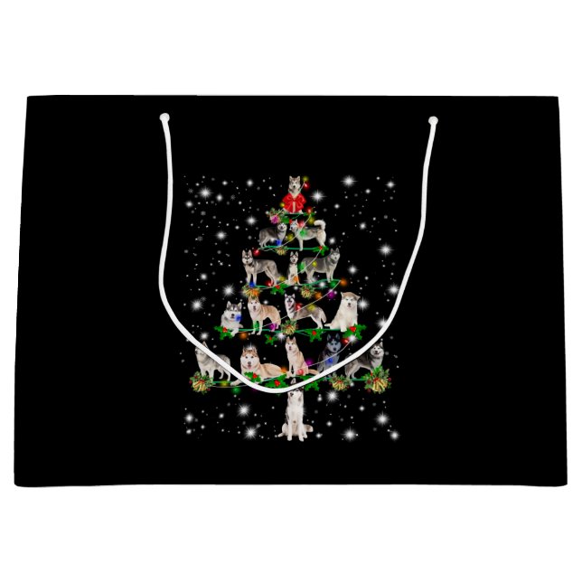 Husky Christmas Tree Covered By Flashlight Large Gift Bag (Front)