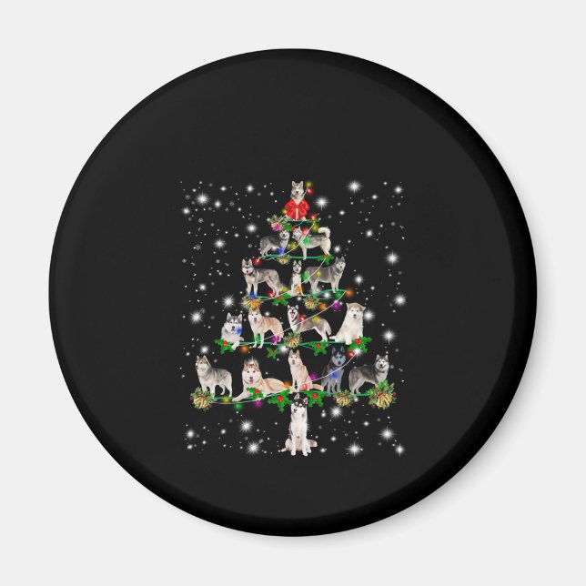 Husky Christmas Tree Covered By Flashlight Magnet (Front)