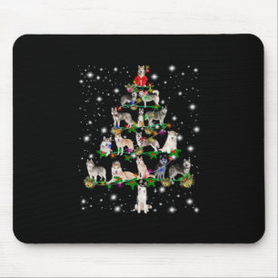 Husky Christmas Tree Covered By Flashlight Mouse Pad