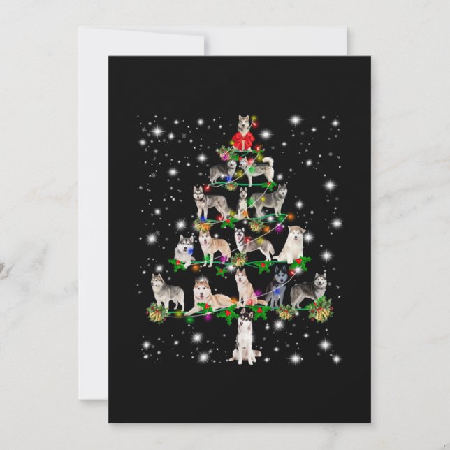 Husky Christmas Tree Covered By Flashlight Thank You Card (Front)