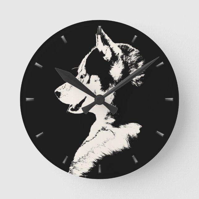 Husky Clock Gifts Decor Sled Dog Wall Clock (Front)