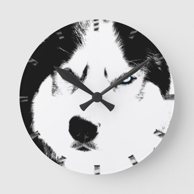 Husky Clock Wolf Husky Sled Dog Wall Clock (Front)