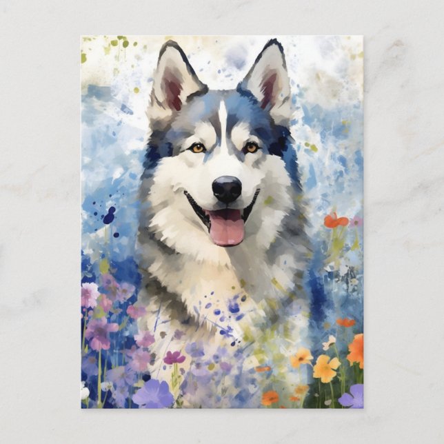 Husky colourful watercolor artwork postcard (Front)