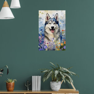 Husky colourful watercolor artwork poster