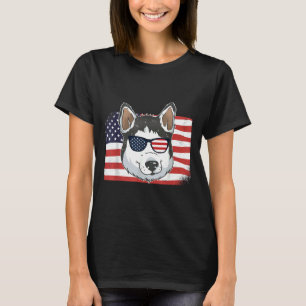 Husky Dad & Mom American Flag 4th Of July Usa S T-Shirt