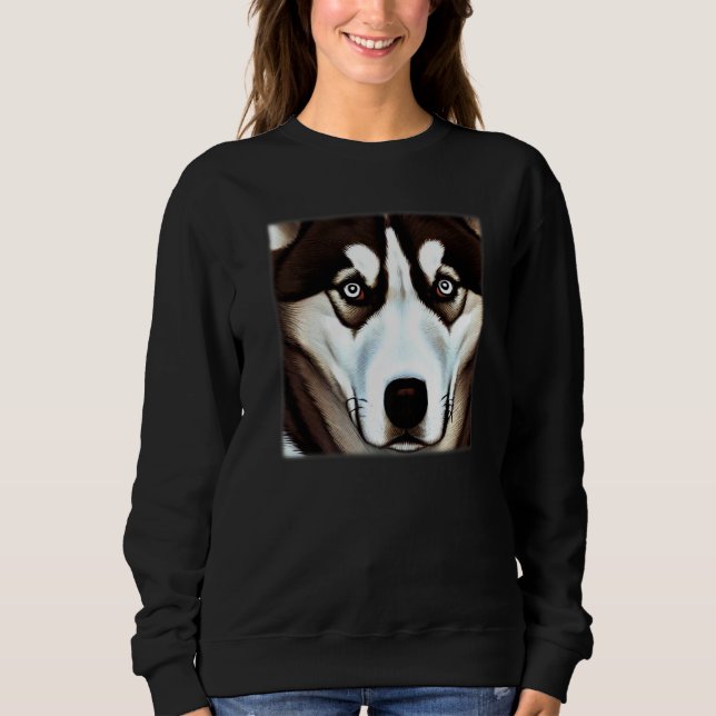 Husky design dog imprint artwork face with Siberia Sweatshirt (Front)