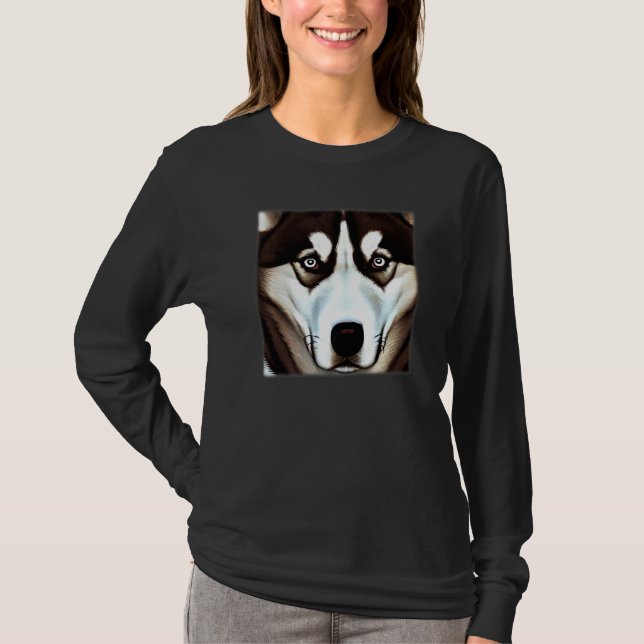Husky design dog imprint artwork face with Siberia T-Shirt (Front)
