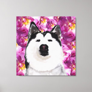 Husky Dog  and Roses  Single Wall Art