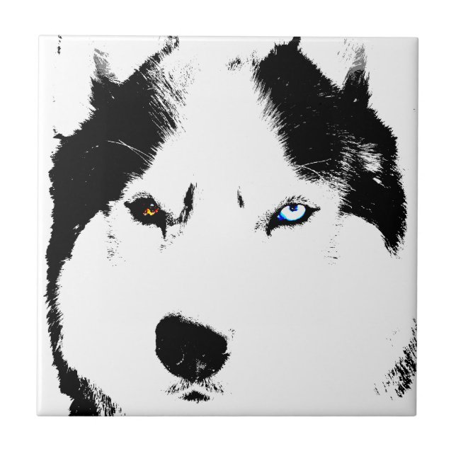 Husky Dog Art Ceramic Tile Malamute Wolf Dog Gifts (Front)