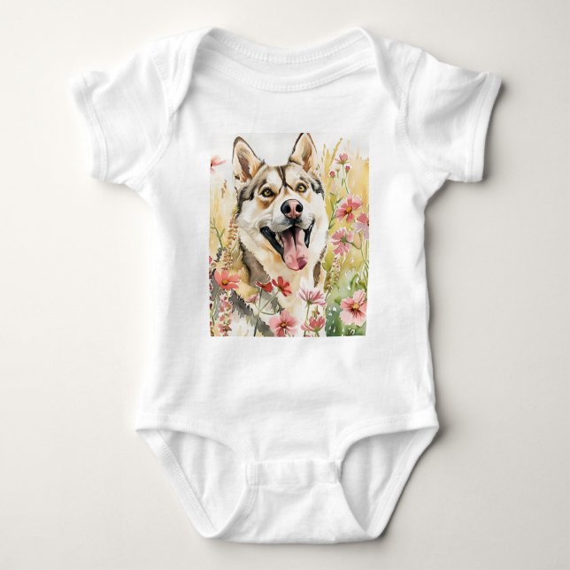 Husky Dog baby Bodysuit (Front)