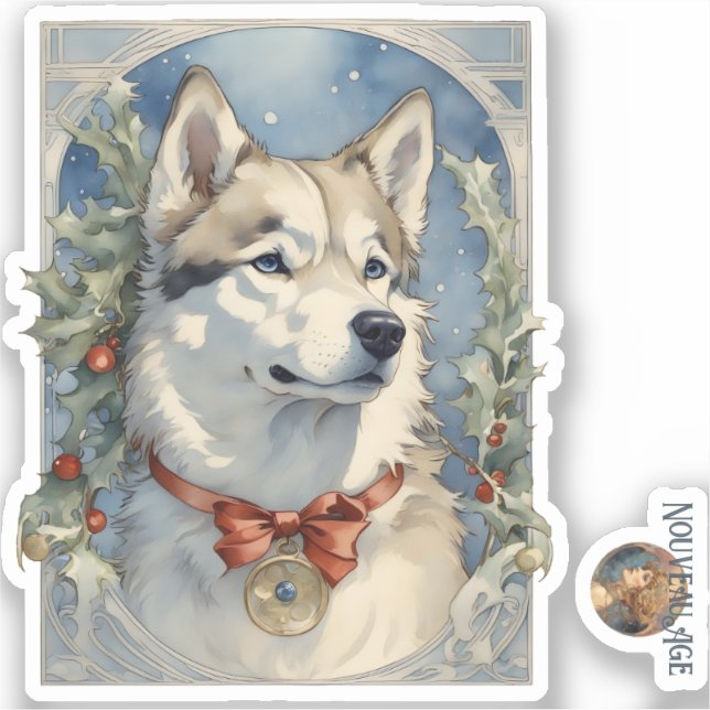 Husky Dog Christmas Sticker (Front)