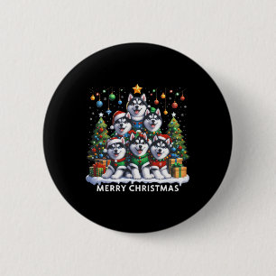 Husky Dog Christmas Tree Merry Christmas Matching 6 Cm Round Badge