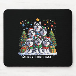 Husky Dog Christmas Tree Merry Christmas Matching  Mouse Pad