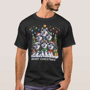 Husky Dog Christmas Tree Merry Christmas Matching T-Shirt