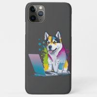 Husky Dog Computer Rainbow Watercolor Tech Savvy
